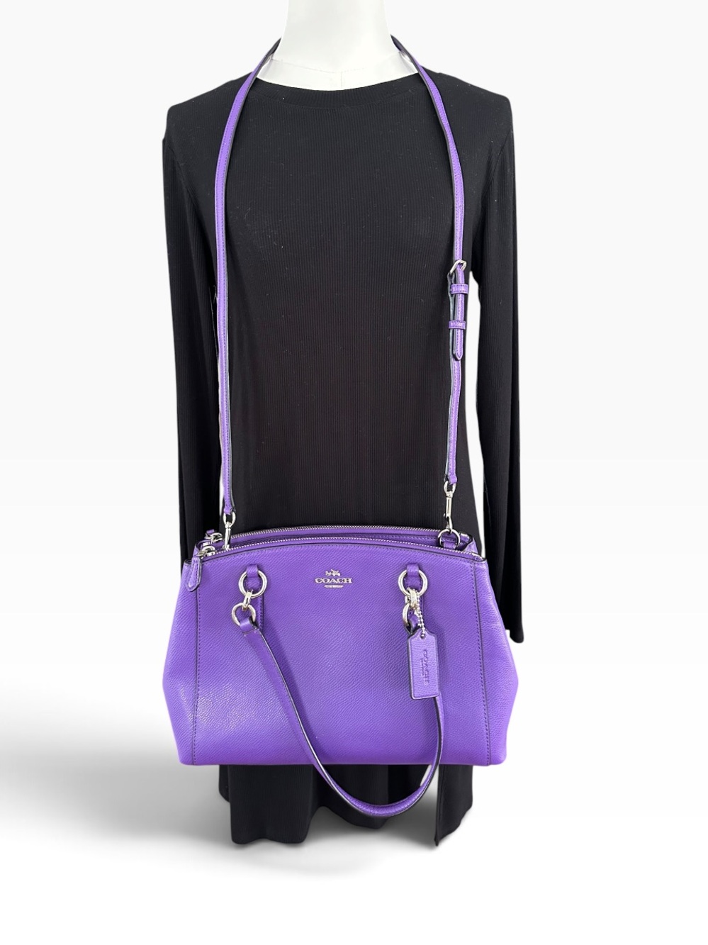 Coach Purple Crossgrain Leather Small Christie Carryall Satchel Bag. F36637 - Picture 3 of 16
